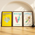 SoulAbiti Santorini Malibu Cyprus Coastal Club set of 3 Framed Wall Print 12x18 inch Dark Brown Frame PlexiGlass Preppy Travel