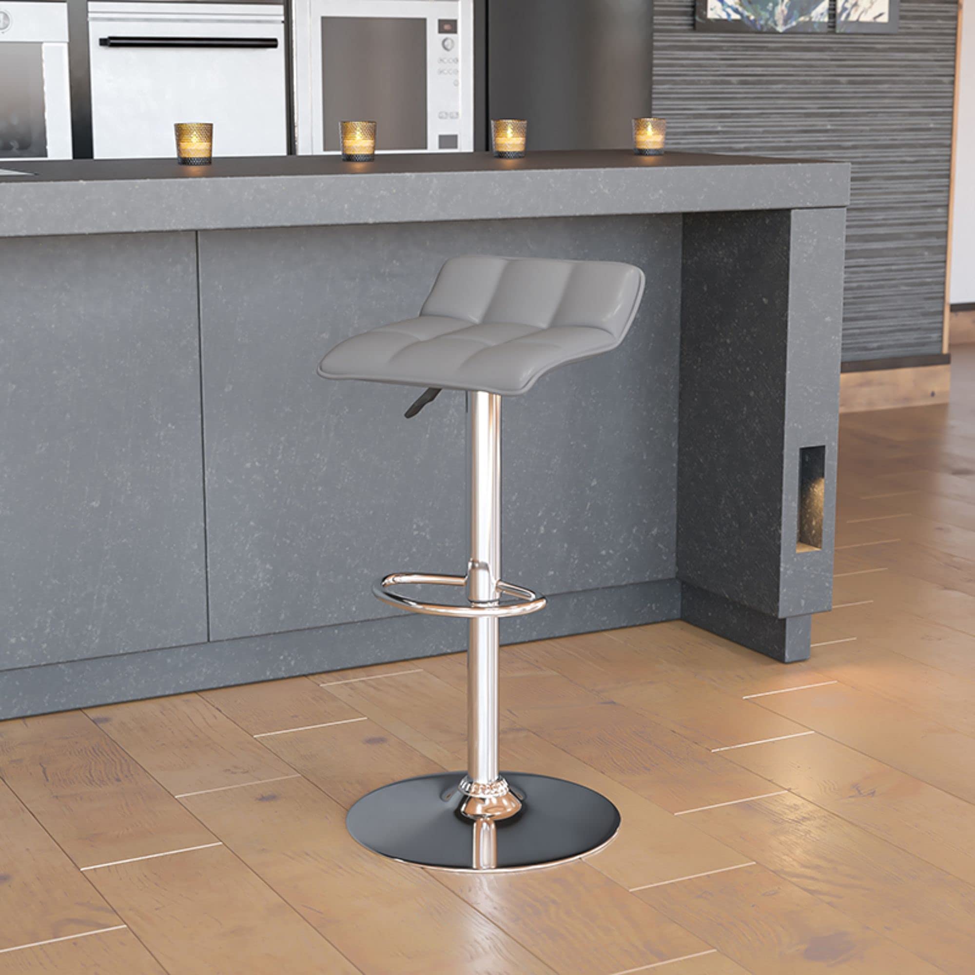 Flash Furniture Carmel Series 24" High Transitional Walnut Counter Height Stool With Nail Trim In Black Leathersoft