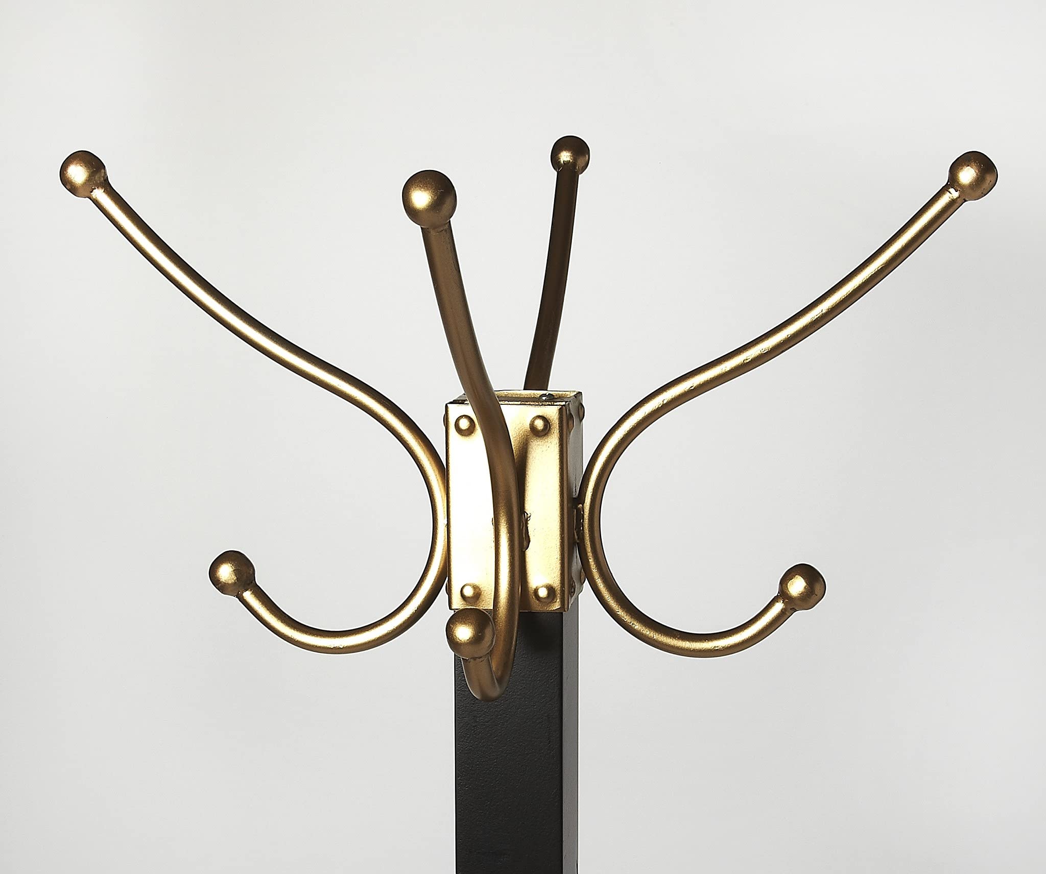 HomeRoots Black, Gold Iron; Mango Wood Solids Logan Square Black & Gold Coat Rack Tree