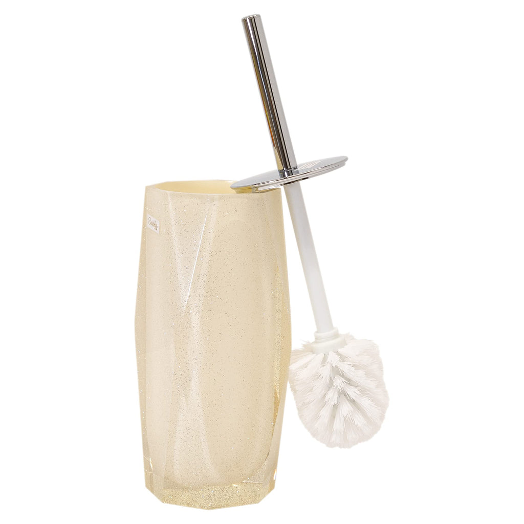 Faceted Toilet Brush, Durable Resin, Discreet Design, Stainless Steel Handle, for Stylish Bathroom Decor, Bronze, 4x16, Sold Ind