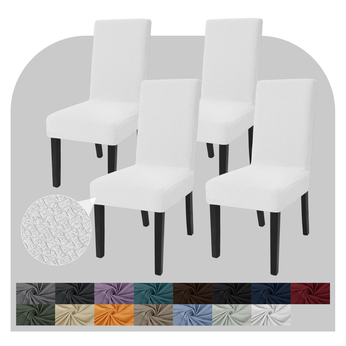 Jiviner Stretch Chair Covers For Dining Chairs Set Of 4 Decorative Jacquard Dining Room Chair Covers Washable Kitchen Chair Slip Covers For Dining Room, Hotel, Party (4, Off White)