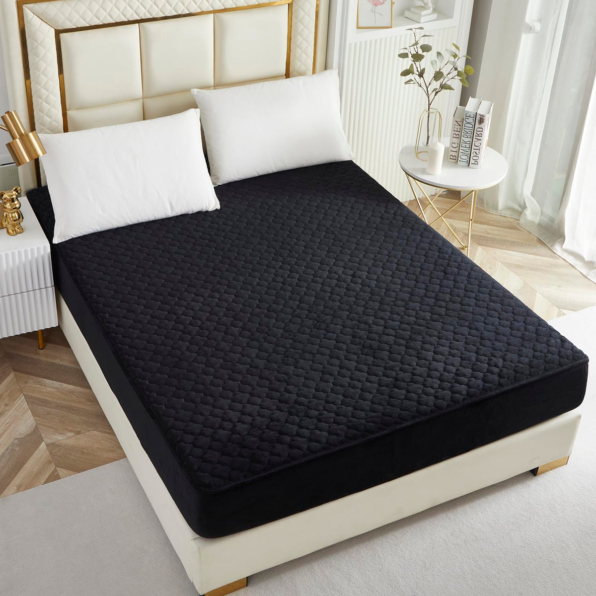 Velvet Fitted Sheet Full Size,Flannel Plush Bedding Quilt Fitted Sheet, Soft Cozy Bottom Sheet Bed Sheets With 15' Deep Pocket,