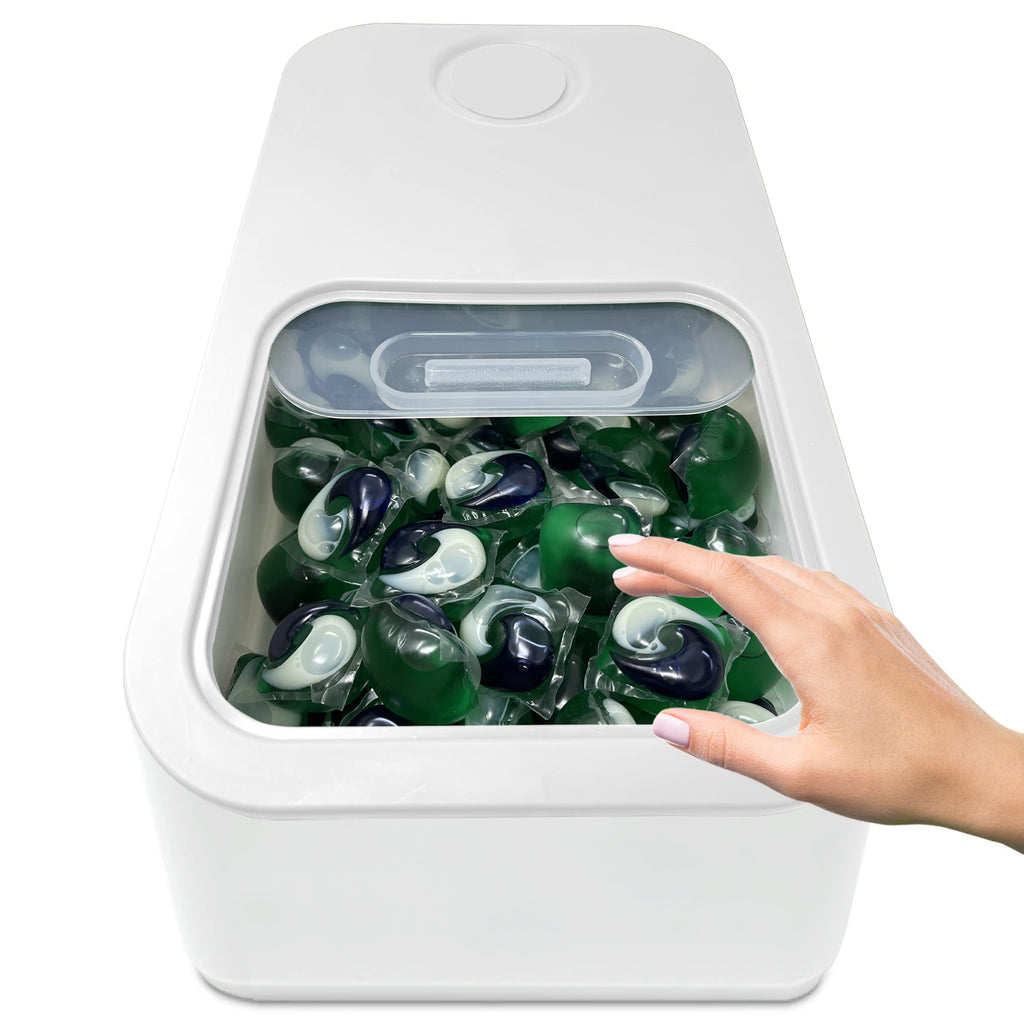 Skywin Large Laundry Pods Container With Slide Lid, 15 X 8.7 X 4.5 In, Holds 11 Pounds Or 120-150 Pods, Laundry Pod Holder, Dishwasher Pods Container (White)