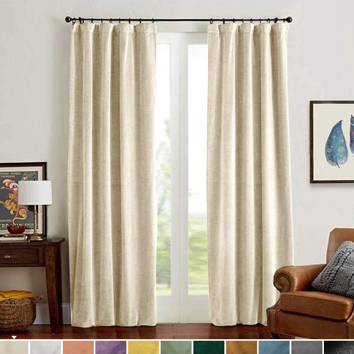 Lazzzy Beige Velvet Curtains Thermal Insulated Curtains 63 Inch Long Room Darkening Window Drapes For Bedroom Living Room Super