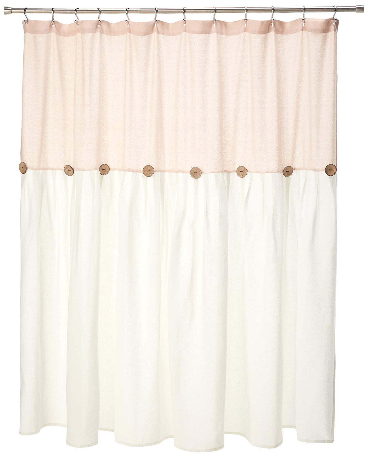 Lush Decor Linen Button Shower Curtain, 72'' x 72'', Blush & White