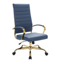 LeisureMod Benmar High-Back Blue Leather Office Desk Chair Ergonomic Executive Chair with Adjustable Swivel, Gold Frame with Cus