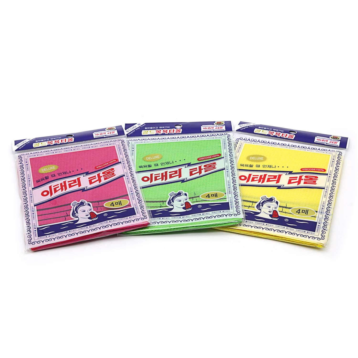 GOLDSANGSA-Korean Exfoliating Towel Washcloth Mitts 12pcs(Green4,Red4,Yellow4)/Korean Italy Towel Skincare Exfoliating Scrub Bat