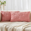 Miulee Coral Red Throw Pillow Covers 12X20 Inch, Soft Winter Plush Faux Wool Couch Pillow Covers Set Of 2 Decorative Farmhouse Boho Throw Pillows For Sofa Living Room Bed