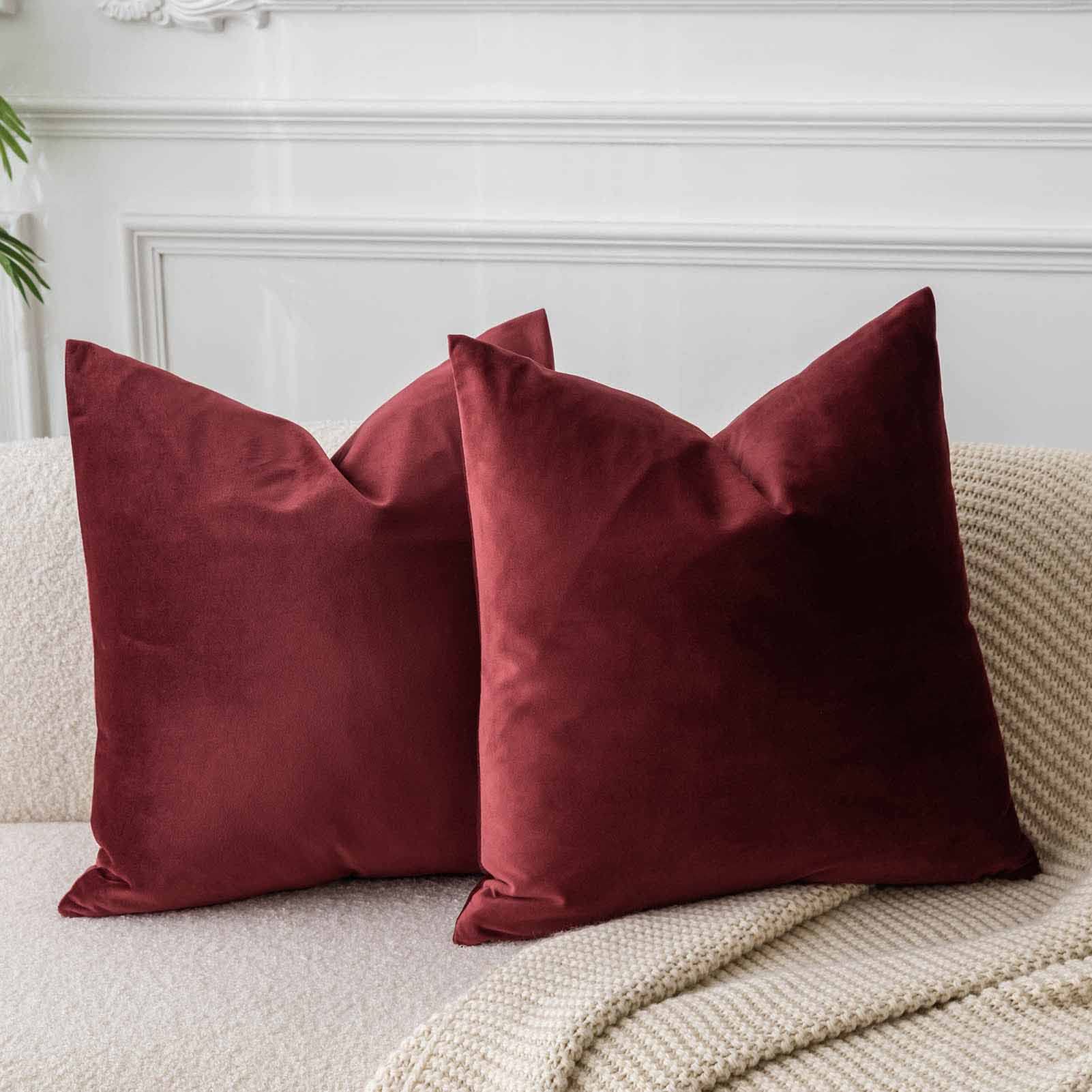 Juspurbet Christmas Burgundy Velvet Throw Pillow Covers 14X14 Inch Set Of 2 For Living Room Couch Sofa Bedroom Decorative Square