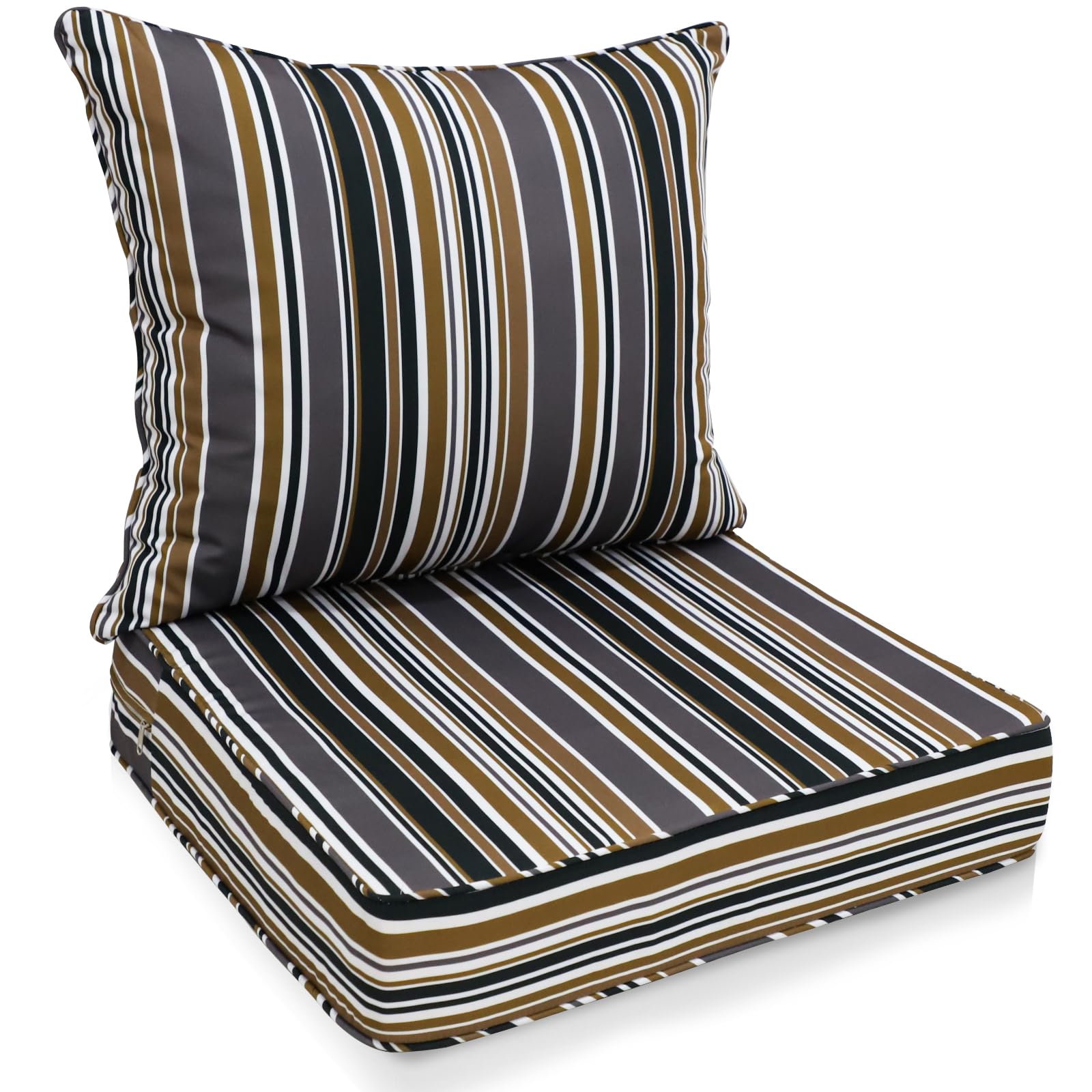Eagle Peak Outdoor Deep Seat Patio Seat Cushion Set, 25 X 25 X 5 Inch, 2-Piece Back Chair Cushion, Set Of 1, Brown Stripe