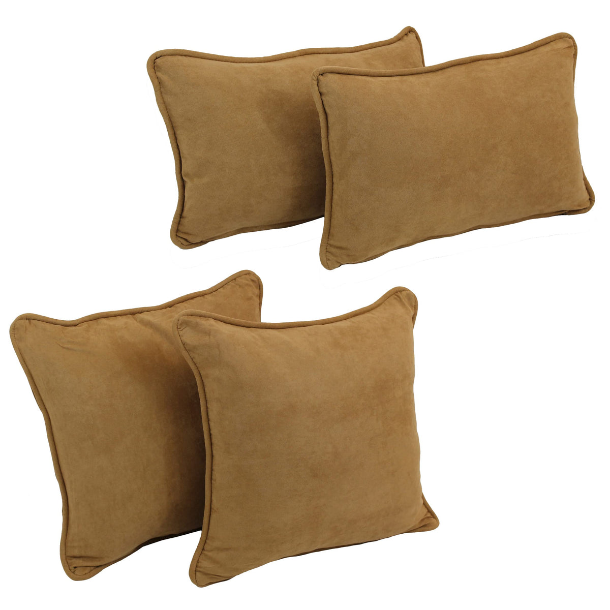 Blazing Needles Corded Microsuede Throw Pillow Set, Camel 4 Count