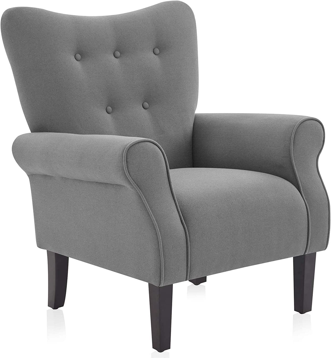 Belleze Modern Accent Chair For Living Room, High Back Armchair With Wooden Legs, Upholstered Wingback Side Chair Padded Armrest