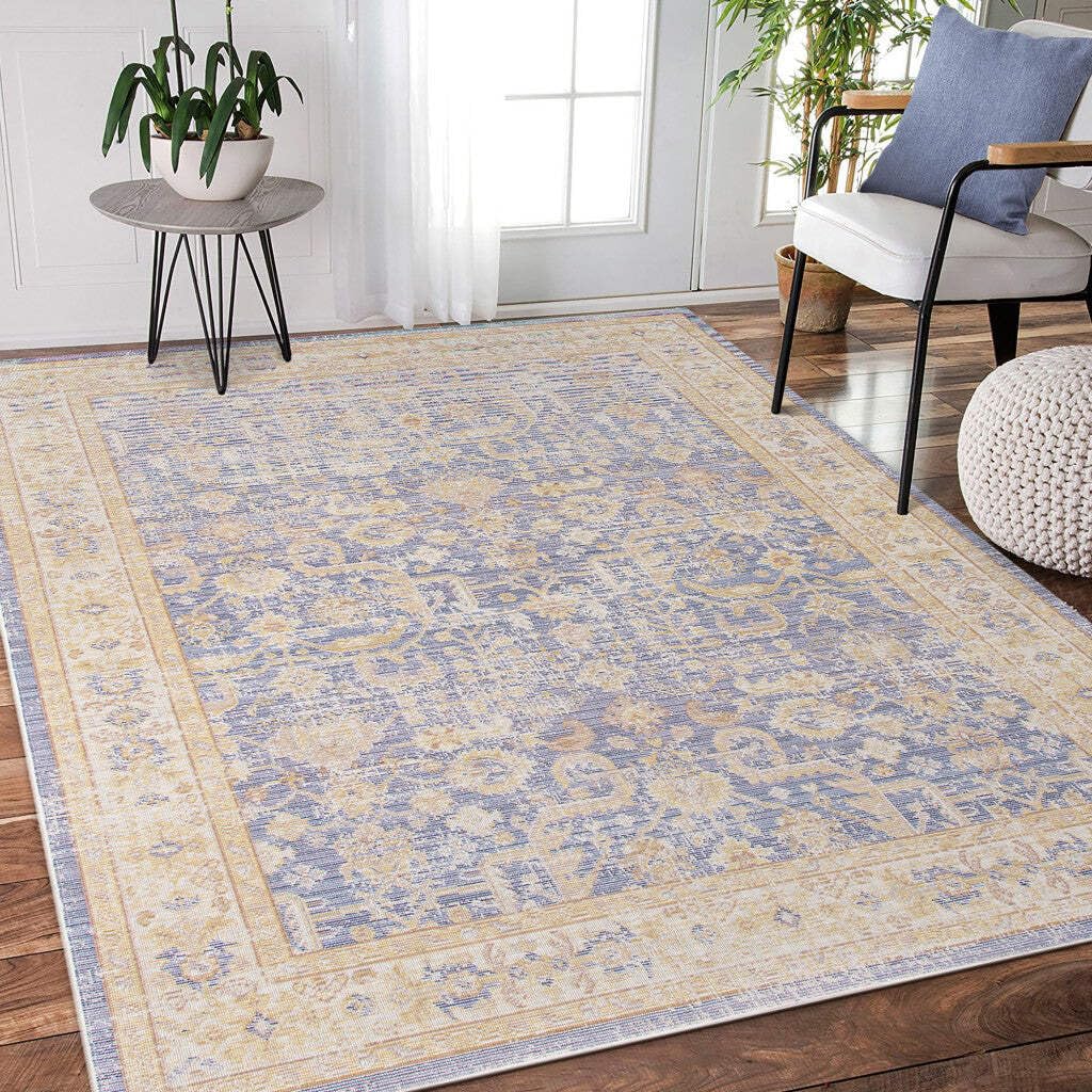 HomeRoots 531984 8 x 10 ft. Lavender & Blue Floral Power Loom Rectangle Area Rug