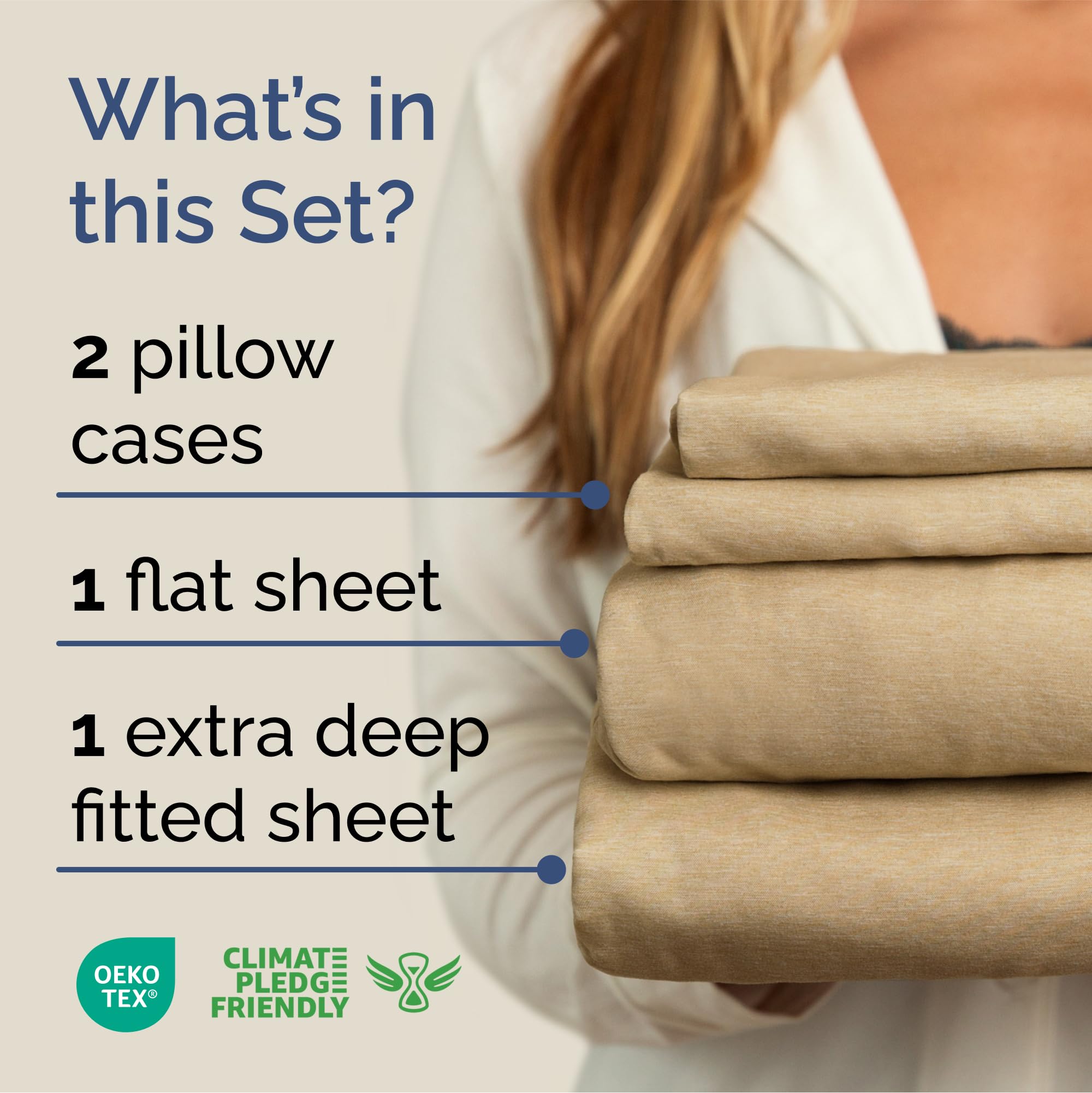 Extra Deep Pocket Queen Sheets - 4 Piece Breathable & Cooling Bed Sheets - Hotel Luxury Sheet Set - Soft, Wrinkle Free & Comfy - Easily Fits Extra Deep Mattresses - Deep Pocket Heathered Tan Sheets