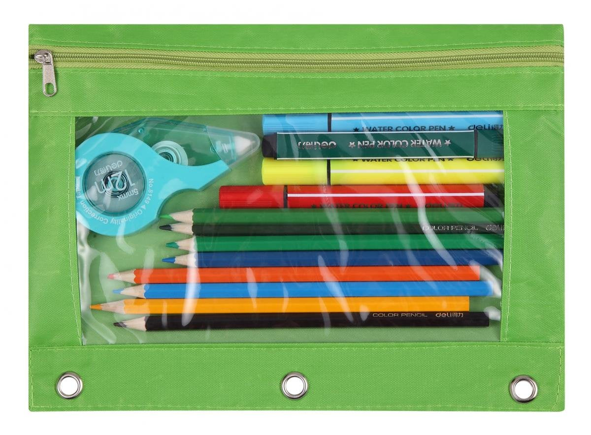 Wodison 3-Ring Pen Pencil Pouch With Clear Window Stationery Bag Binder Case Classroom Organizers Green