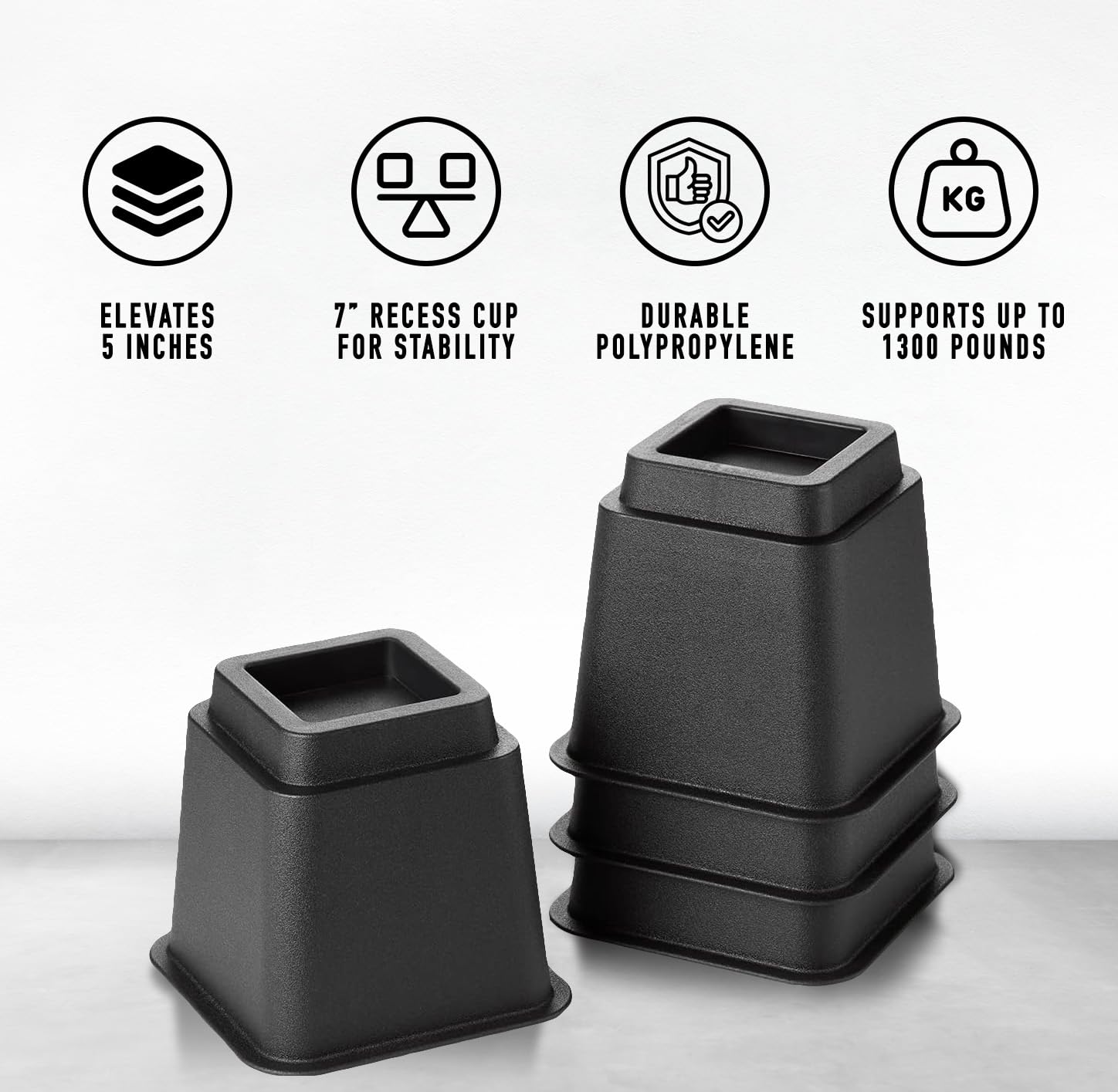 Holdn Storage Bed Risers, Furniture Risers 5 Inch Bed Lift - Set Of 4 Bed Riser Heavy Duty - Perfect For College Dorms