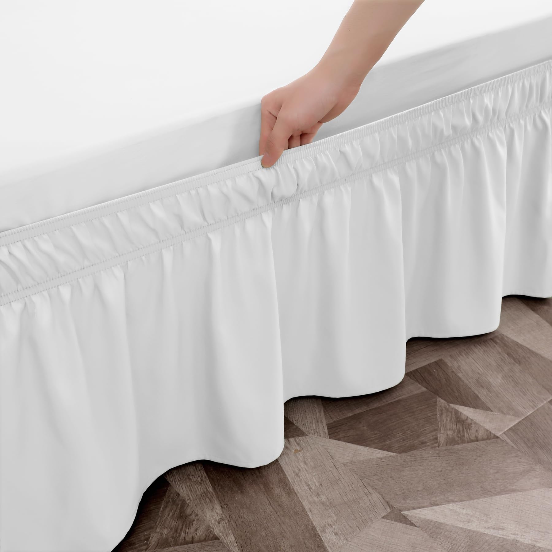 Toodou White Bed Skirt 16 Inch Drop Dust Ruffle Only, Three Microfiber Fabric Sides Wrap Around With Elastic, Easy To Install, C
