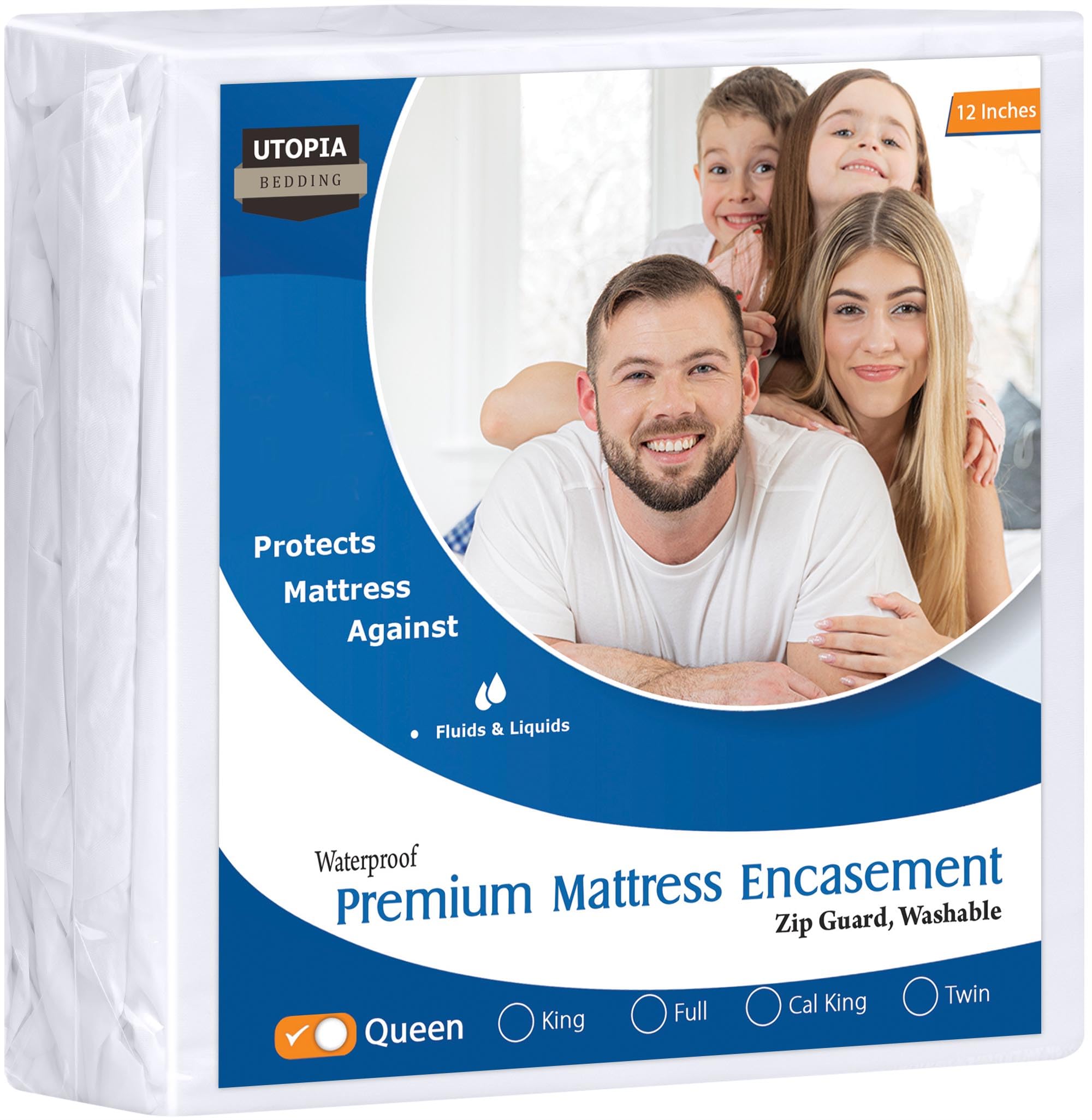 Utopia Bedding Premium Waterproof Zippered Mattress Encasement (Fits 12 Inches Mattress, Queen), Bed Bug And Dust Mite Proof Mat