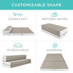 Best Choice Products 4In Portable Twin Xl-Size Mattress, Folding Mattress Topper For Camping, Guest, Toddler, Foam Plush W/Carry Case - Taupe