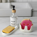 Ceramic Double Sponge Holder with Soap Tray, 2Slot Countertop Sink Organizer, Modern White Kitchen Sponge & Dish Soap Holder, R