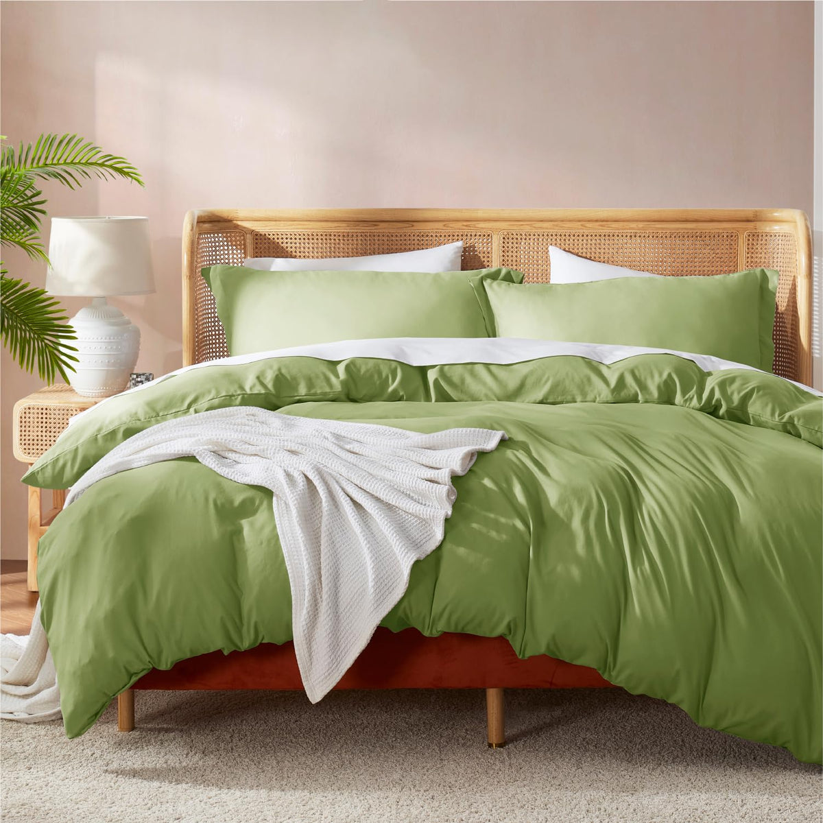 Nestl Calla Green Duvet Cover King Size - Soft Double Brushed King Duvet Cover Set, 3 Piece, With Button Closure, 1 Duvet Cover