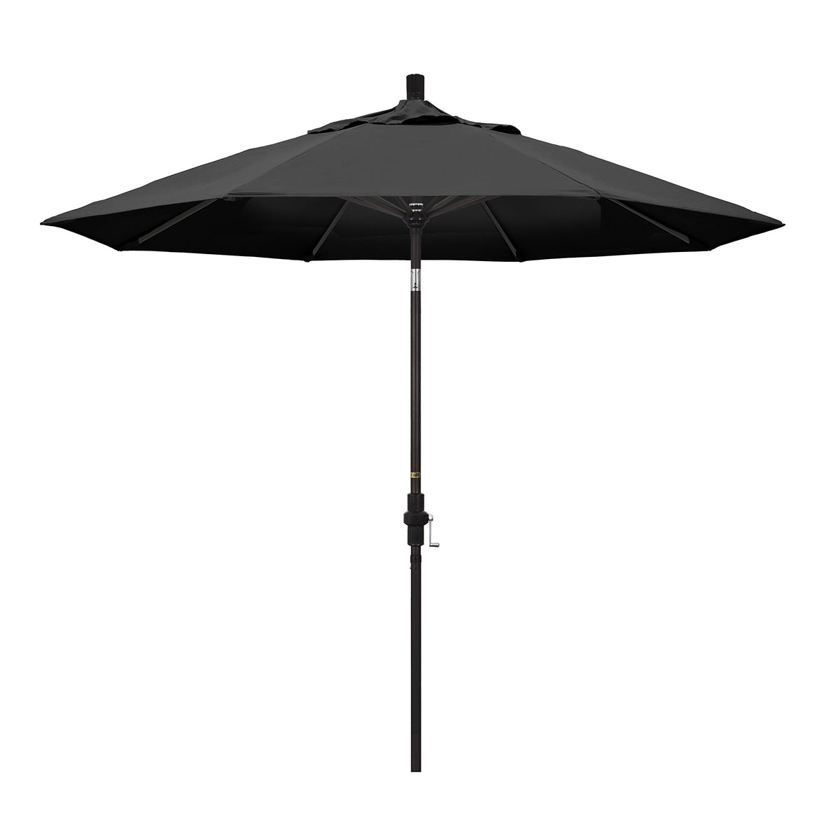 California Umbrella Gscu908117-F32 9' Round Aluminum Market, Crank Lift, Collar Tilt, Bronze Pole, Black Olefin Patio Umbrella,