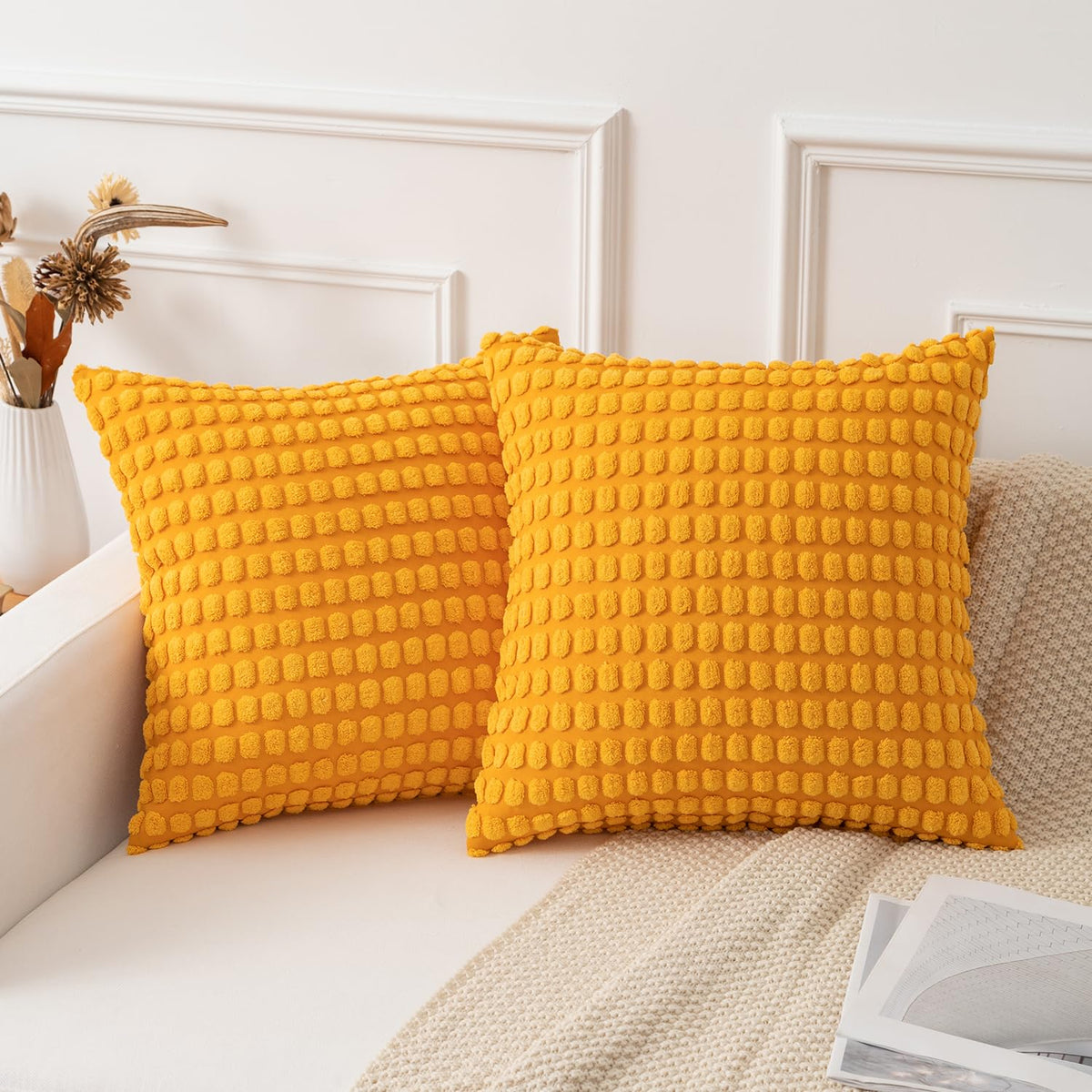 Kevin Textile Pack Of 2 Decorative Corduroy Throw Pillow Covers Soft Boho Granular Pattern Pillow Covers Modern Farmhouse Home D