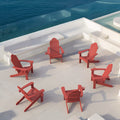 Lue Bona Hdps Adirondack Chairs Set Of 4, Fire Pit Outdoor Chair Weather Resistant With Cup Holder, Modern Plastic Chair Plastic For Patio, Deck, Proch, 350Lbs, Red