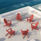 Lue Bona Hdps Adirondack Chairs Set Of 4, Fire Pit Outdoor Chair Weather Resistant With Cup Holder, Modern Plastic Chair Plastic For Patio, Deck, Proch, 350Lbs, Red