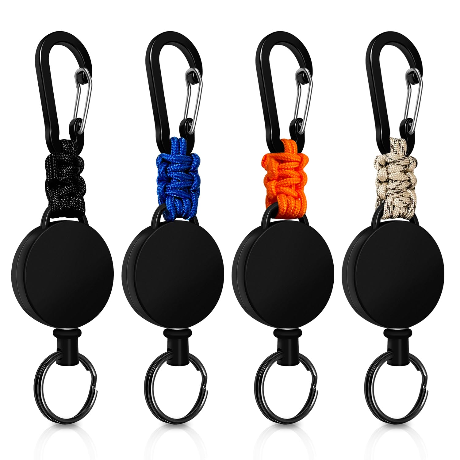 Retractable Keychain 4 Pieces Heavy Duty Carabiner Badge Holder Retractable Badge Reel Id Holder Extendable Key Ring Key Holder