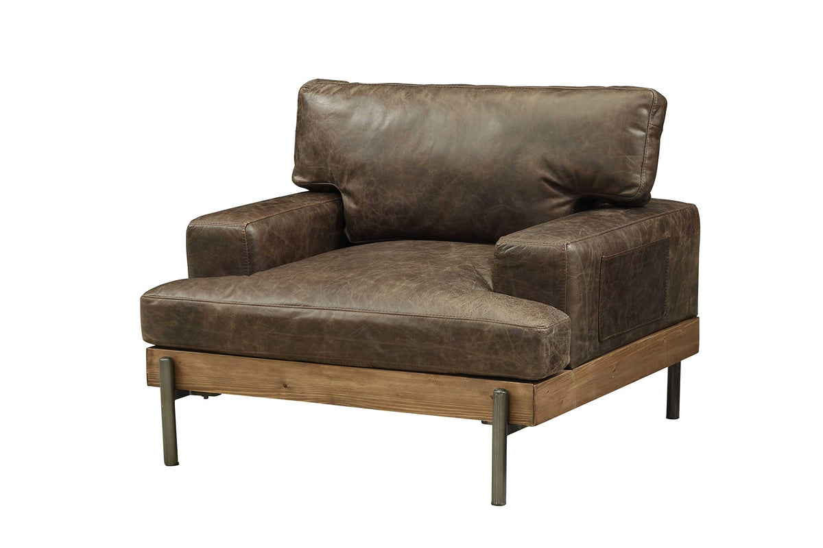 HomeRoots Top Grain Leather, Rubber 41&quot; X 39&quot; X 32&quot; Distressed Chocolate Top Grain Leather Chair