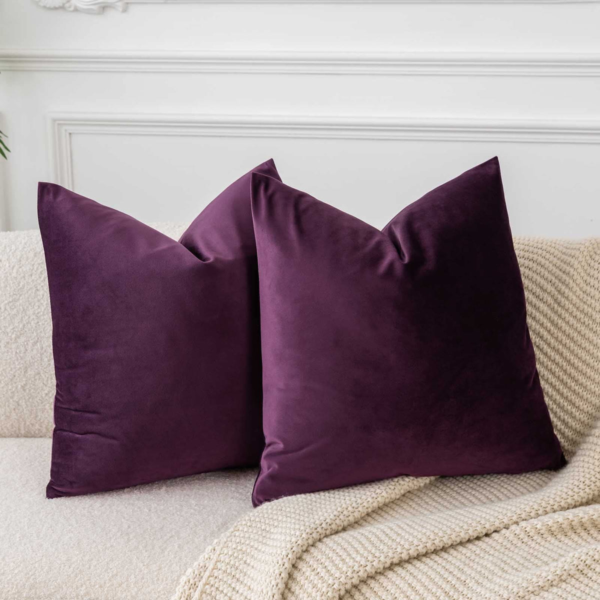 Juspurbet Eggplant Purple Velvet Throw Pillow Covers 24X24 Inch Set Of 2 For Living Room Couch Sofa Bedroom Decorative Square So
