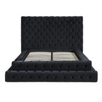 Better Home Products Eleonora Velvet Queen Bed - Luxurious Upholstered Design with Deep Button Tufting in Black (Balck, Queen)