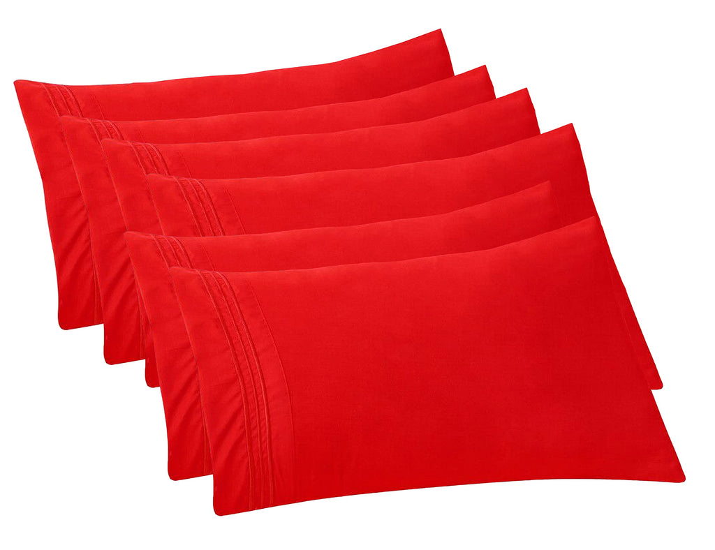 Elegant Comfort 6-Pack Solid Pillowcases 1500 Thread Count Egyptian Quality - Easy Care, Smooth Weave, Wrinkle And Stain Resistant, Easy Slip-On, 6-Piece Set, Standard/Queen Pillowcase, Red