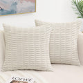 Decoruhome Christmas Cream White Decorative Throw Pillow Covers 24X24 Set Of 2, Soft Corduroy Striped Square Pillow Covers For Couch Living Room Bed Sofa