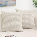 Decoruhome Christmas Cream White Decorative Throw Pillow Covers 18X18 Set Of 2, Soft Corduroy Striped Square Pillow Covers For Couch Living Room Bed Sofa