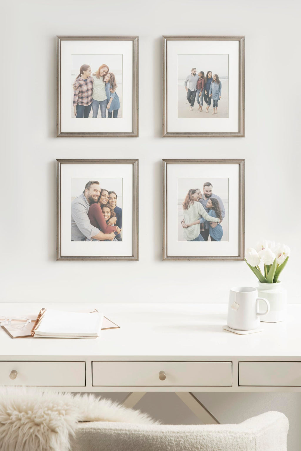 Kate And Laurel Adlynn Rectangle Picture Frame Set Of 4, 11 X 14 Matted To 8 X 10, Silver, Glam Four-Piece Frame Set For Gallery