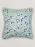 Zeba World Luxe Collection Hand Embroidered Block Printed Cotton Cushion Cover 16X16Inch Blue For Sofa, Bed, Chair