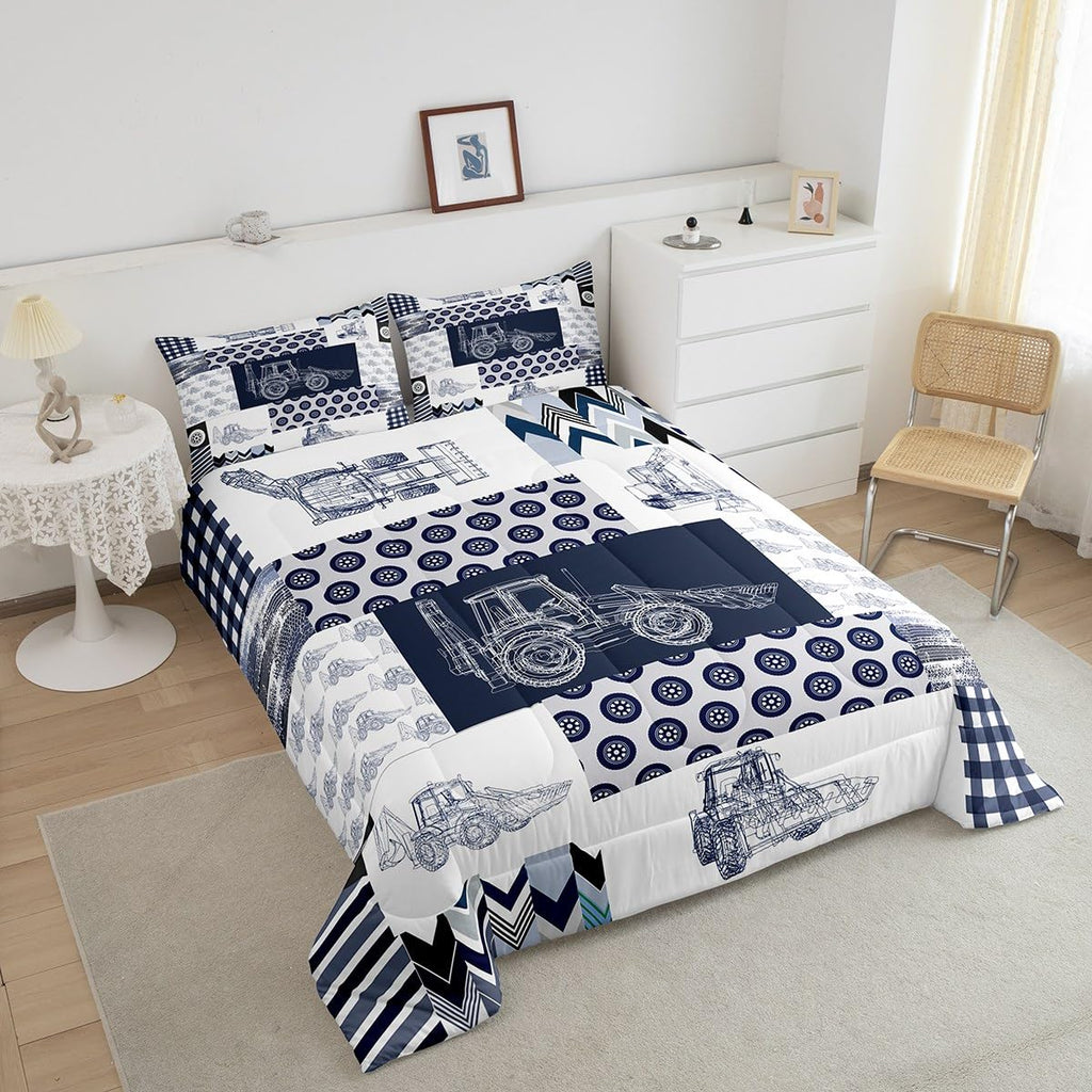 Feelyou Kids Construction Comforter Set Queen Size Equipment Trucks Bedding Set For Boys Cartoon Car Excavator Tractor Comforter
