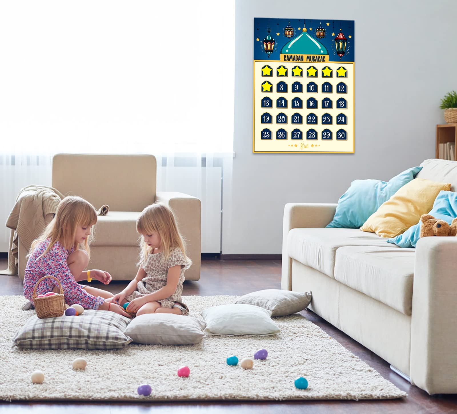 Hohomark Ramadan Calendar 2023 Eid Mubarak Countdown For Kids 30 Days Advent Poster Decorations Home Wall With 36 Star Stickers