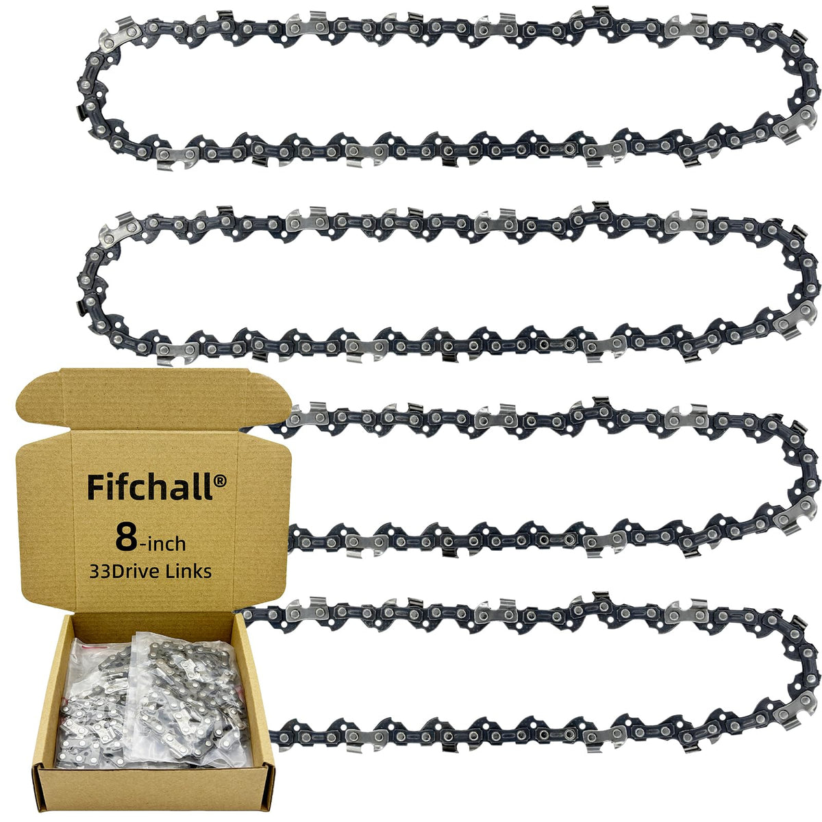 4 Pack 8 Inch Chainsaw Chain 3/8' Lp Pitch .050' Gauge 33 Drive Links, 8 Inch Replacement Pole Saw Chains Compatible For Sun J