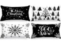 Lanpn Christmas Lumbar Throw Pillow Covers 12X20 4 Pcs, Black White Merry Christmas Xmas Winter Snowflake Decorative Holiday Cus
