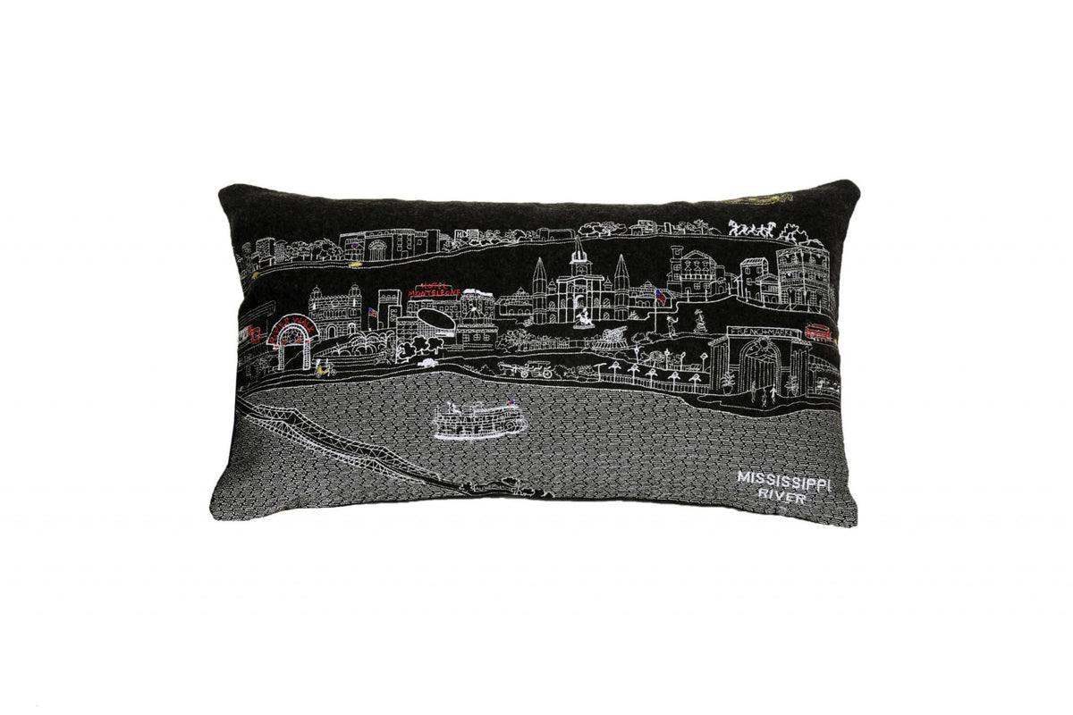 HomeRoots Grey 24' Black New Orleans Nighttime Skyline Lumbar Decorative Pillow