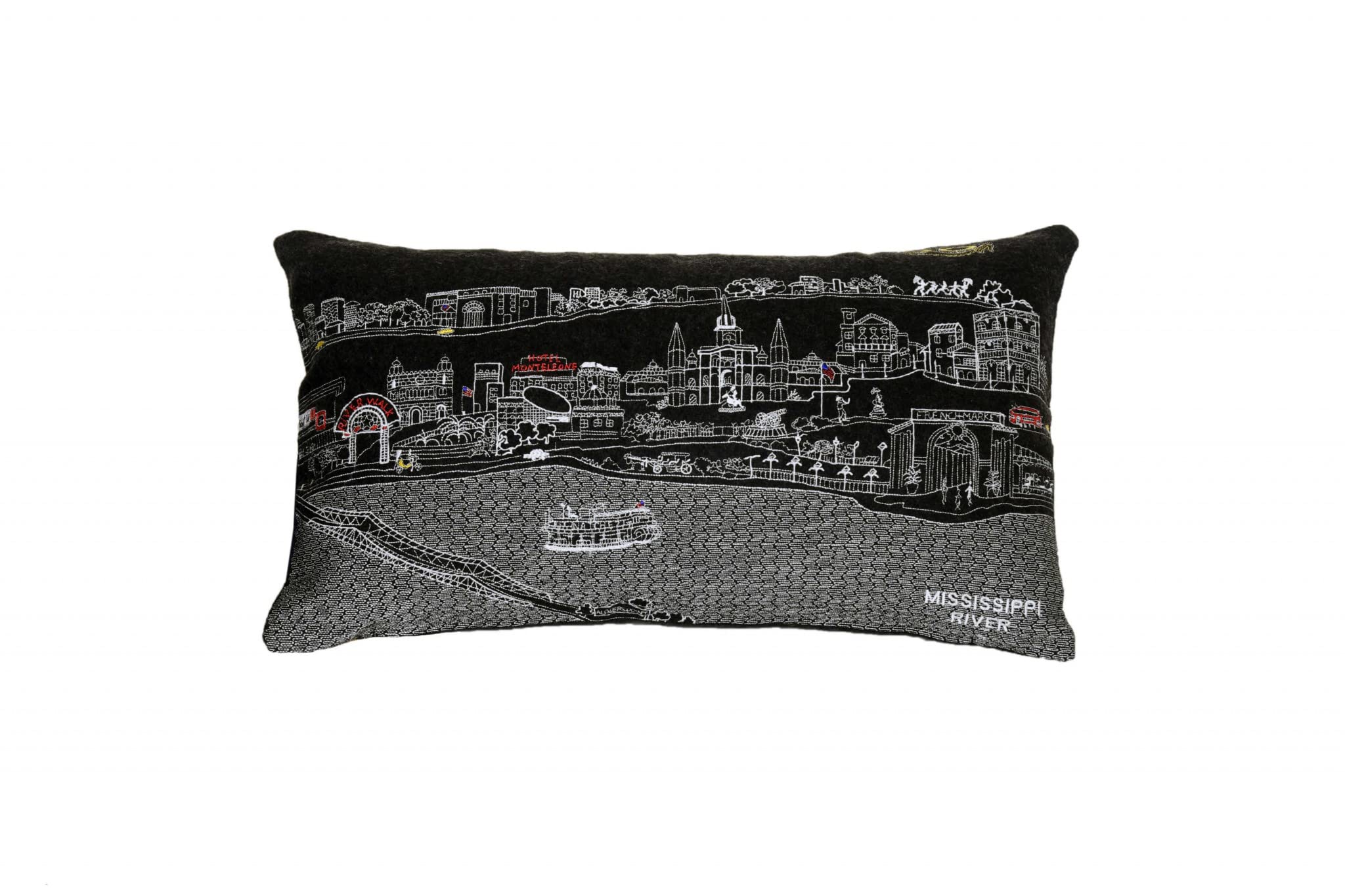 HomeRoots Grey 24' Black New Orleans Nighttime Skyline Lumbar Decorative Pillow