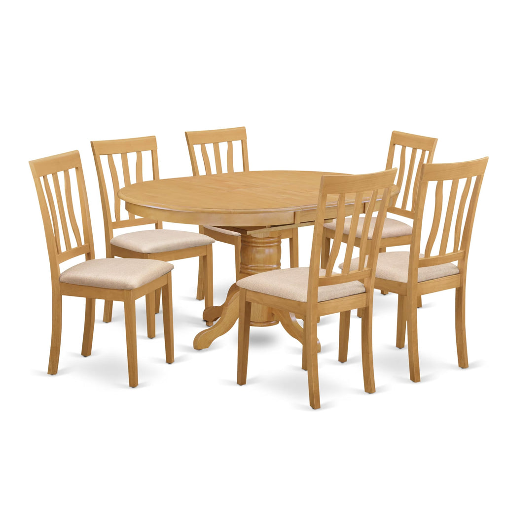 East-West Furniture AVAT7-OAK-C Modern Dining Table Set- 6 Great Wooden Dining Room Chairs with Linen Fabric Seat - A Beautiful Butterfly Leaf Dining Table (Oak Finish)