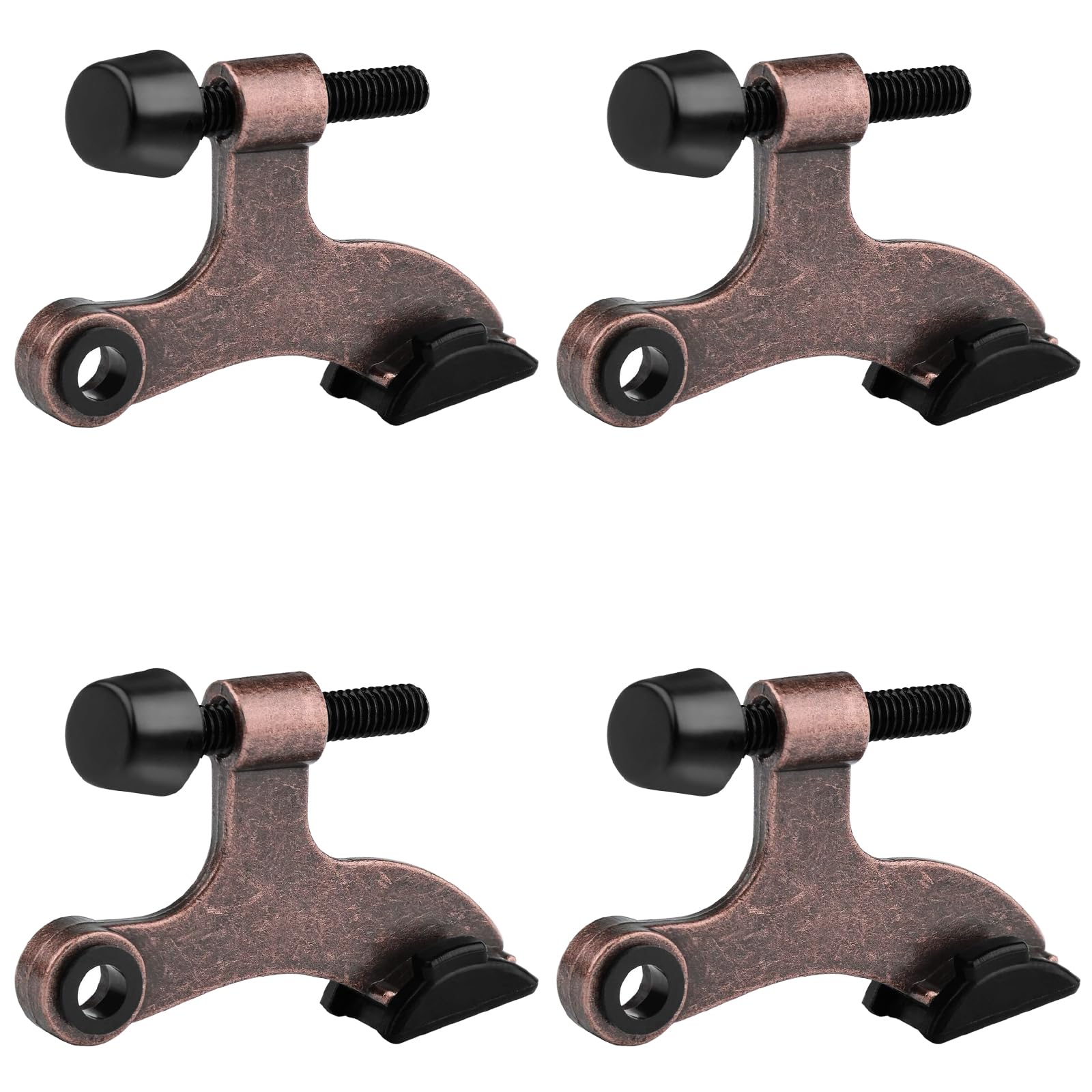 Obtanim 4 Pack Hinge Pin Door Stopper Heavy Duty Metal Adjustable Door Stops With Rubber Bumper Tips (Brown)