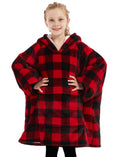 Kfubuo Wearable Blanket Hoodie For Kids Sherpa Patterns Oversized Sweatshirt Blanket With Pocket 6-10 Year Old Girl Boy Red Plai