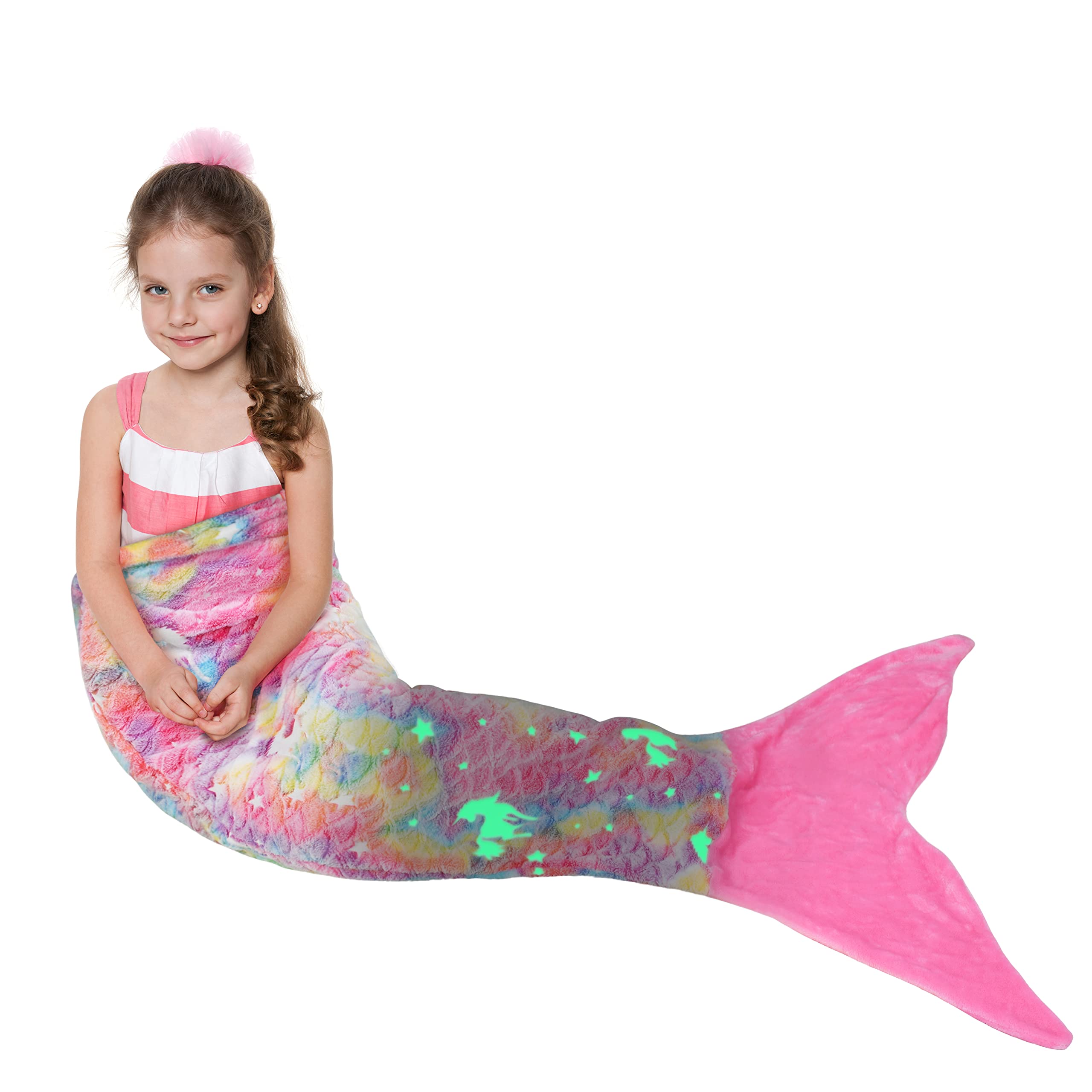 Catalonia Mermaid Tail Blanket For Girls, Glow In The Dark Mermaid Sleeping Bag, Unicorn Pattern, Gift Idea For Kids