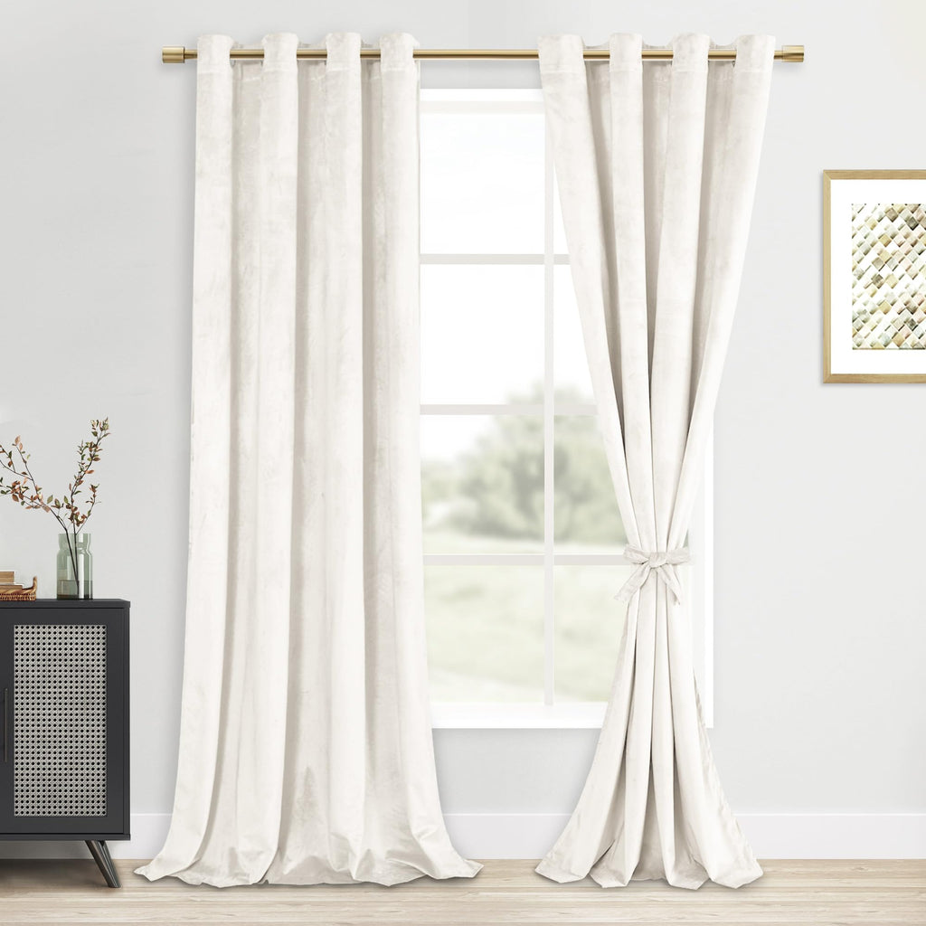 DWCN Velvet Curtains 84 inches Long - Room Darkening Noise Absorb Tieable Grommet Curtains & Drapes Warm Soft Texture Privacy Dr