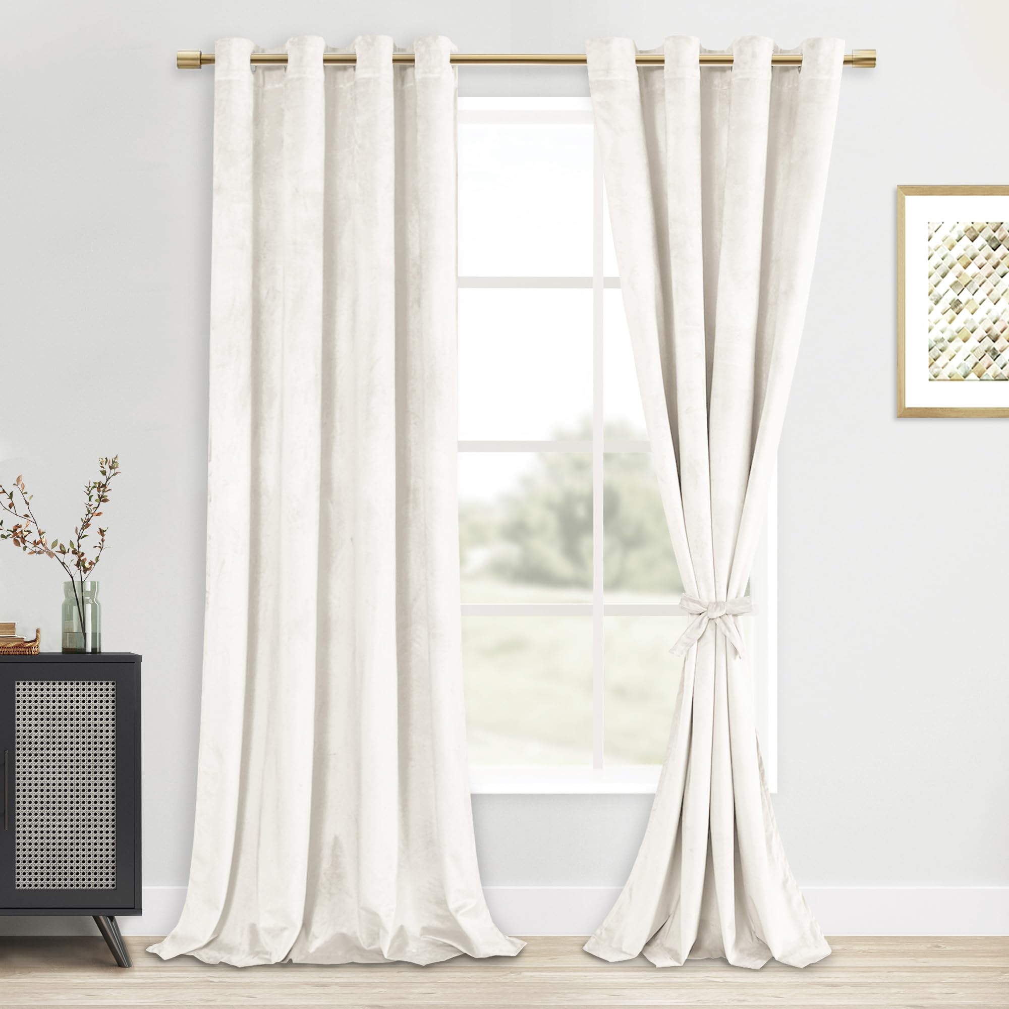 DWCN Velvet Curtains 84 inches Long - Room Darkening Noise Absorb Tieable Grommet Curtains & Drapes Warm Soft Texture Privacy Dr